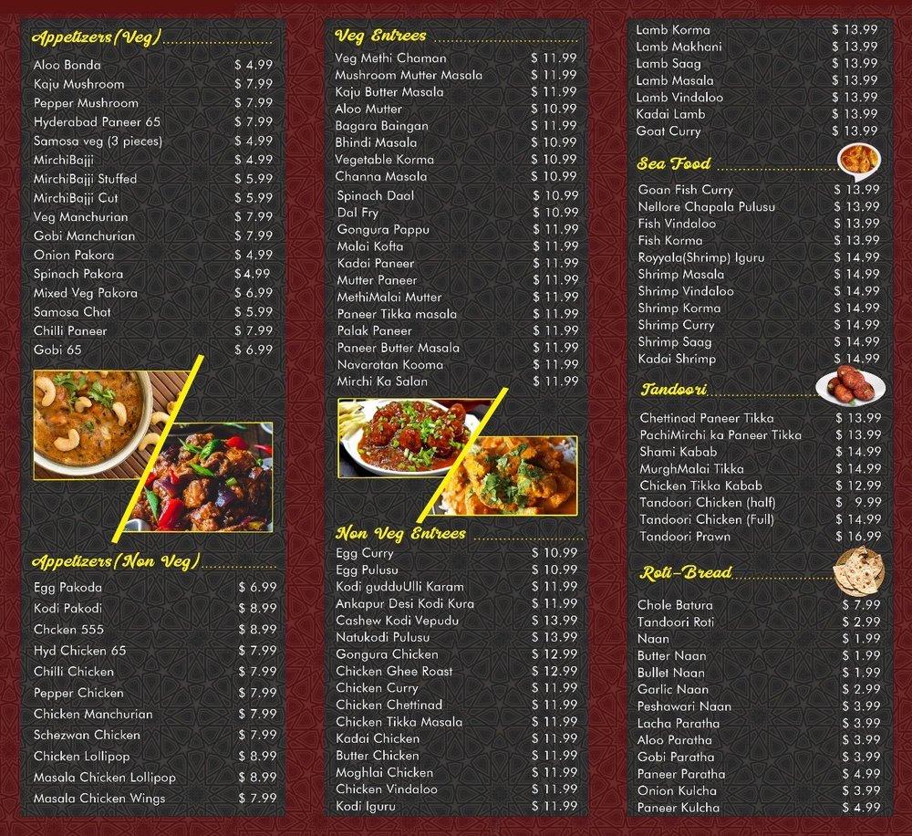 Menu at Mythri's Indian Cuisine desserts, Irving