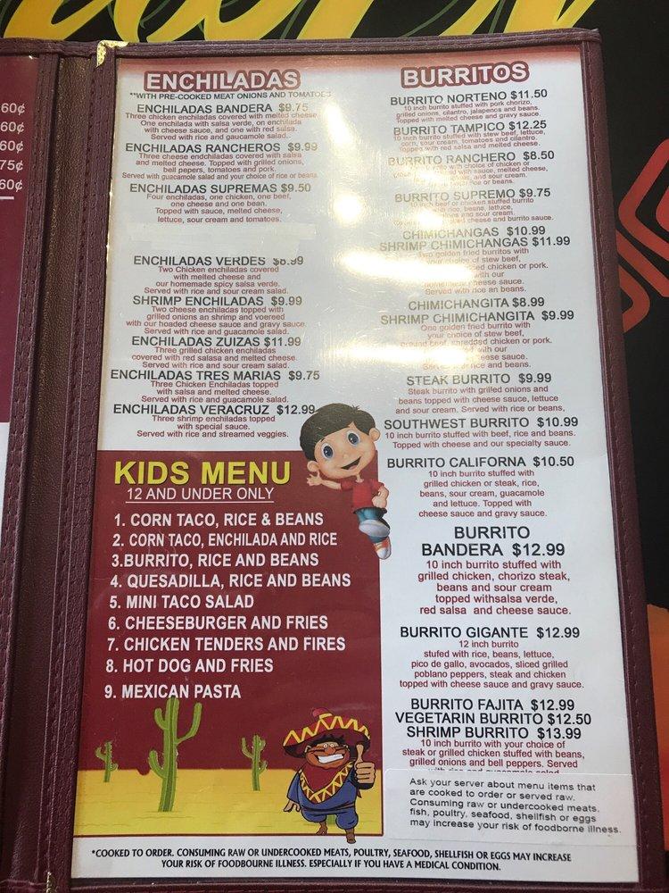 Menu at Pancho Villa Mexican Grill restaurant, Lake City