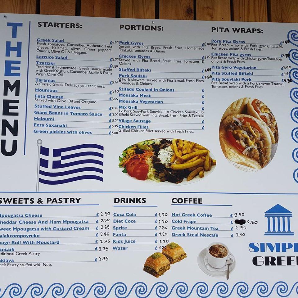 Menu at Simply Greek restaurant, Epsom, 26 South St