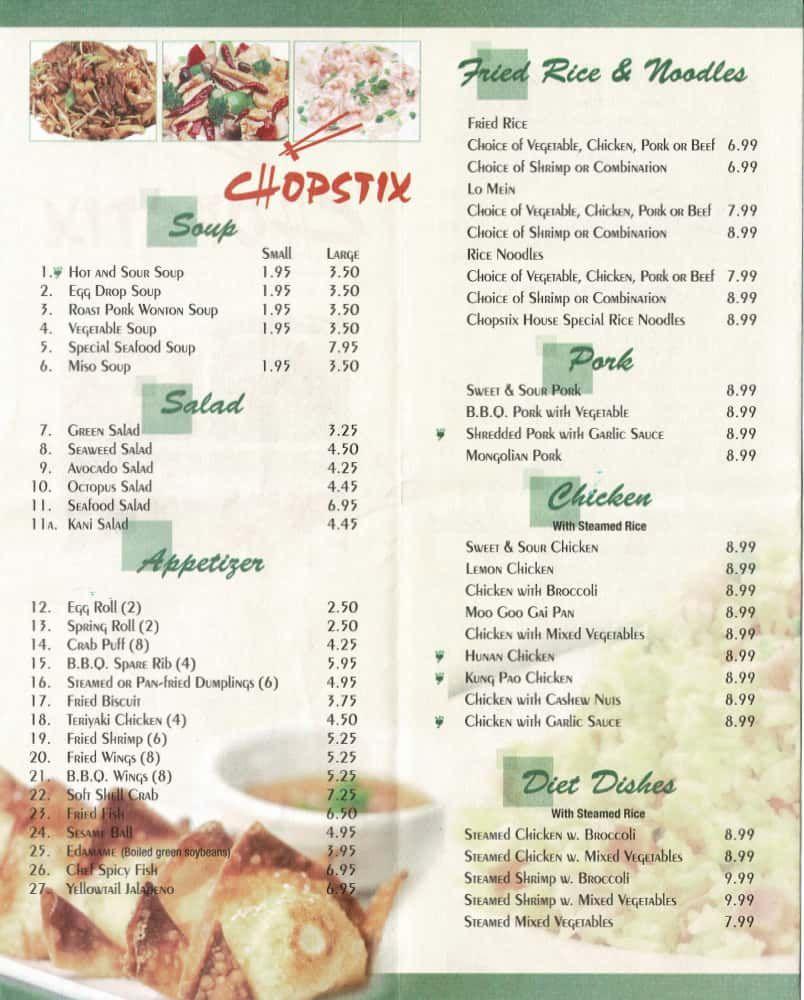 Menu at CHOPSTIX restaurant, Kingsville