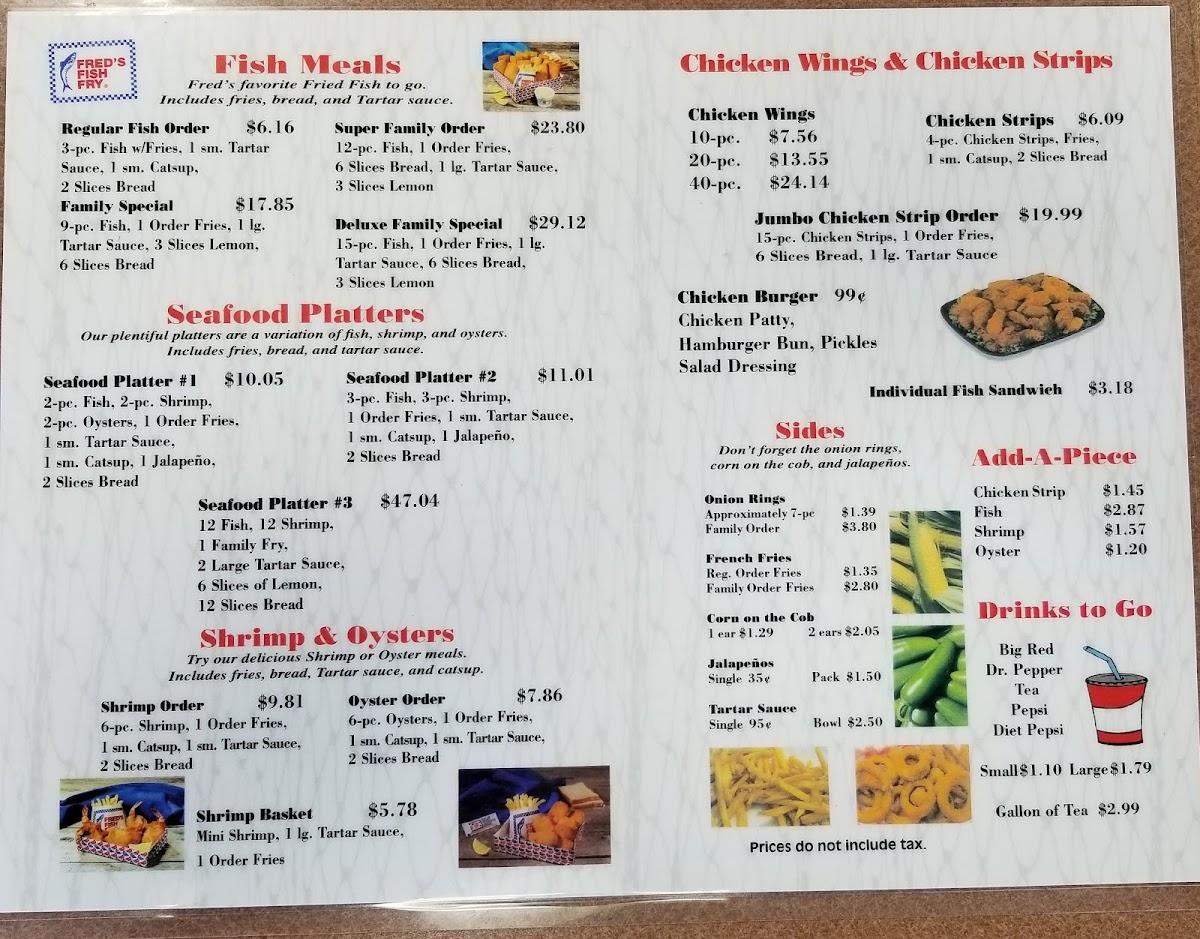 Menu at Fred's Fish Fry restaurant, San Antonio, 8264 Culebra Rd