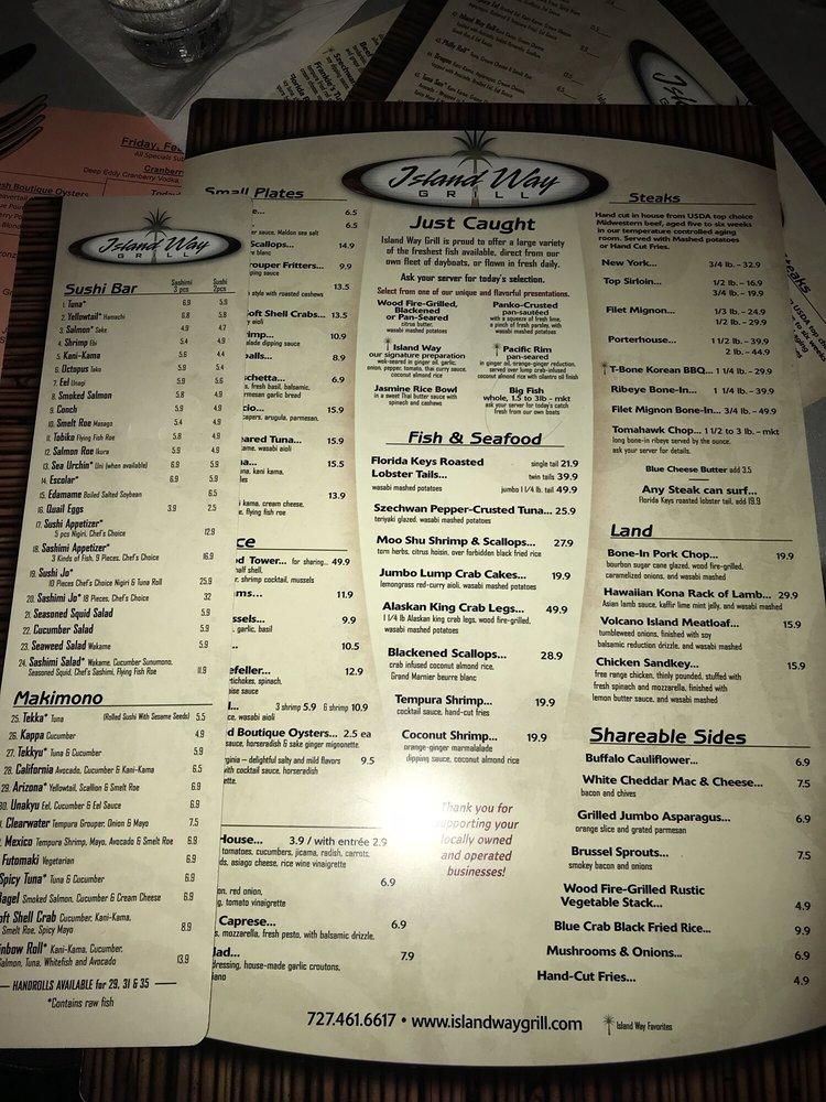 Menu at Island Way Grill restaurant, Clearwater, 20 Island Way