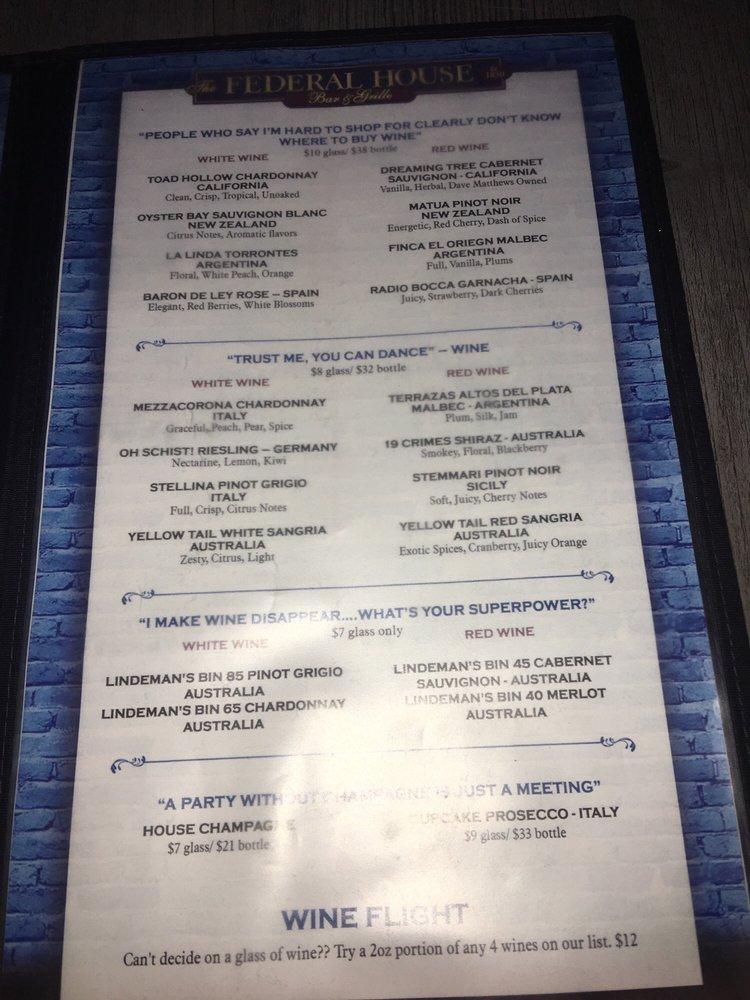 Carta de Federal House Bar & Grille, Annapolis