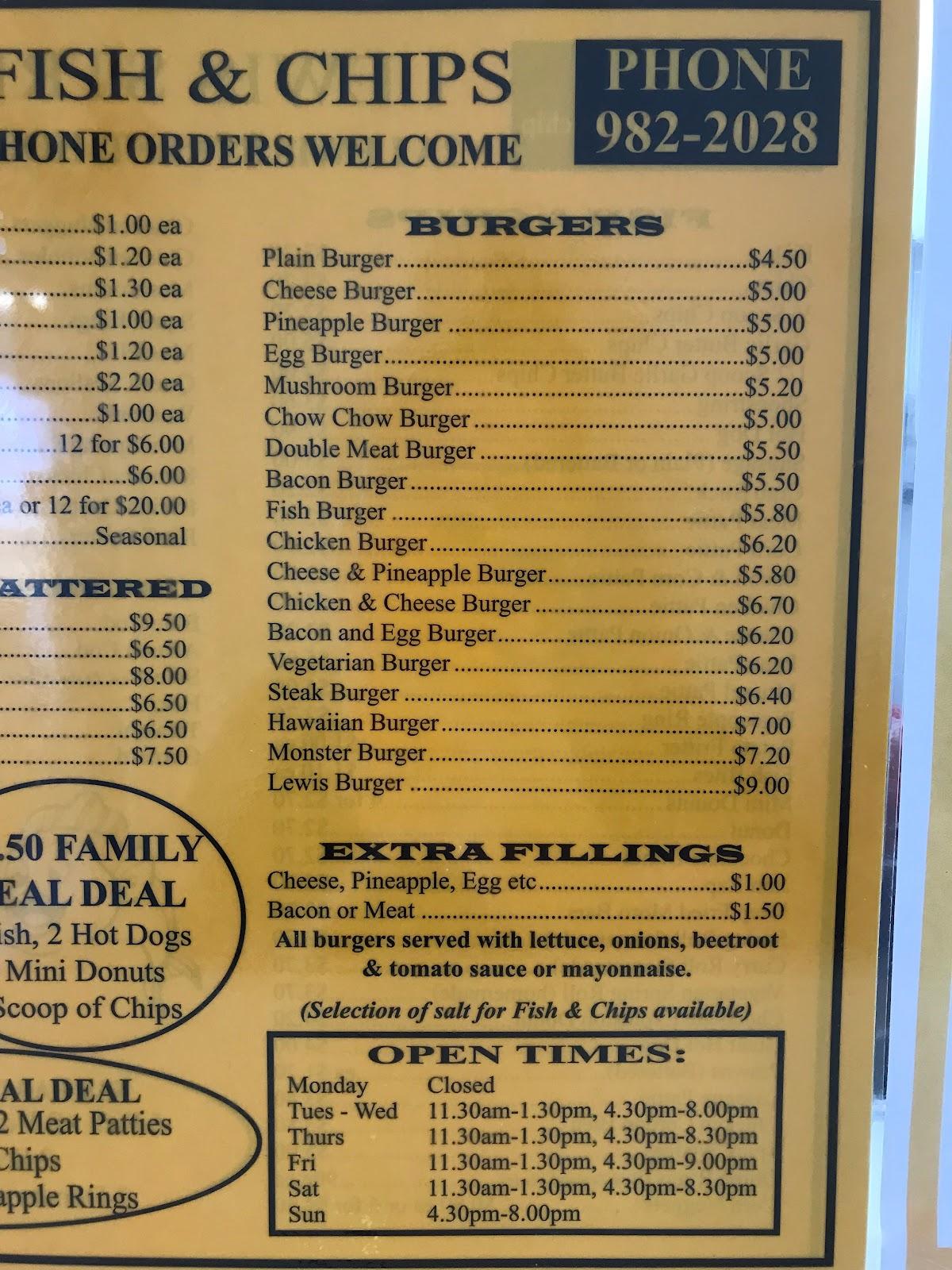 Menu at Lewis Street Food Bar/ Fish and Chips, Christchurch
