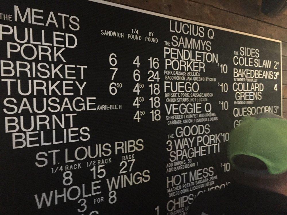 Menu at Lucius Q BBQ, Cincinnati