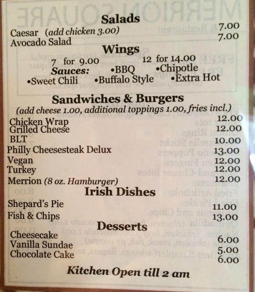 Menu at Merrion Square Pub, New York City