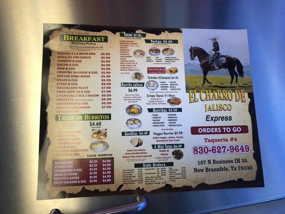 Menu at Taqueria Jalisco Express, New Braunfels