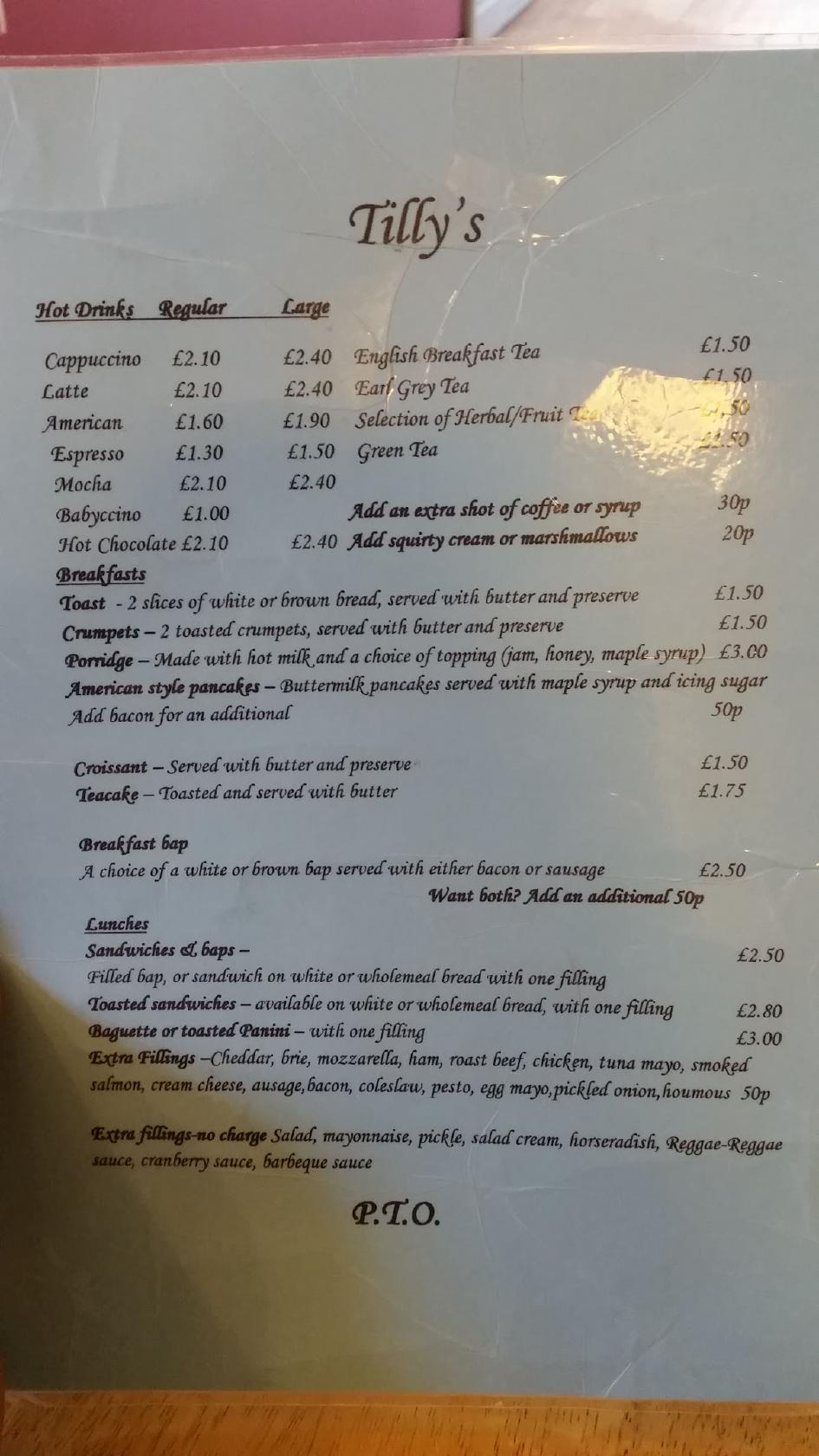 Menu At Tilly S Cafe Aylesbury   R308 Menu Tillys 2022 10 