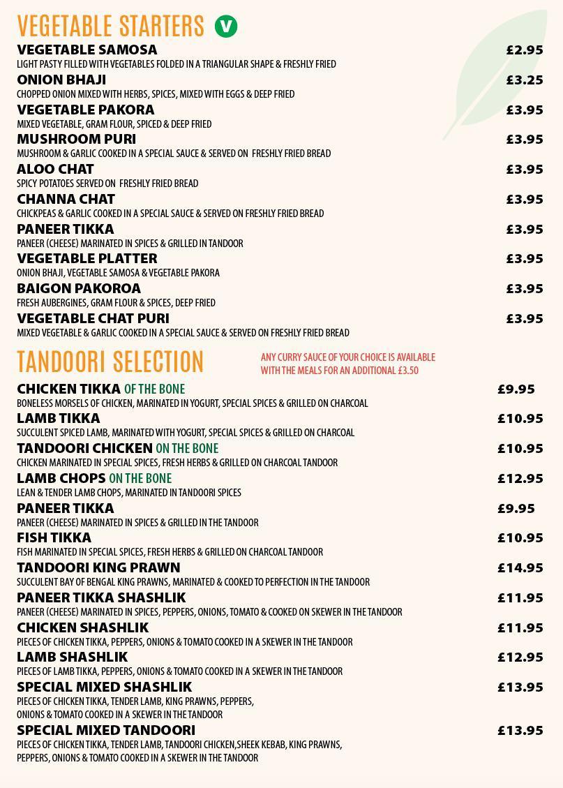 Menu at Bay Leaf Indian Cuisine fast food, Stockport