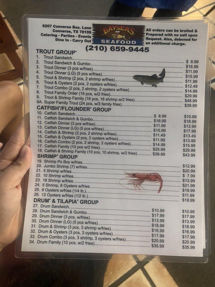 Menu at Bayseas Restaurant, Converse