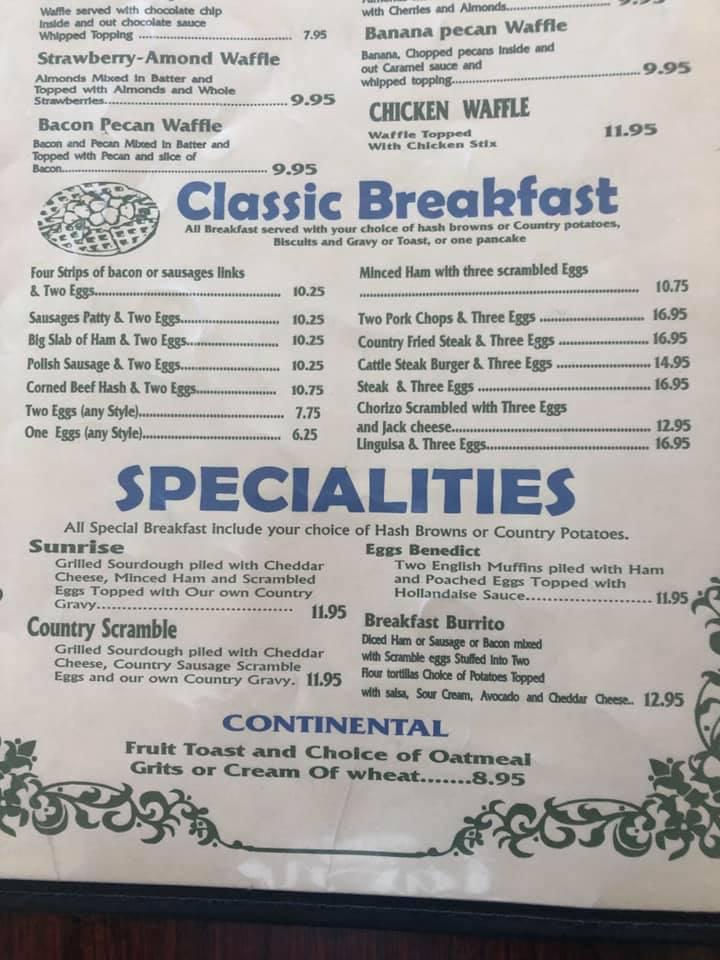 Menu at Waffle Cafe, Manteca