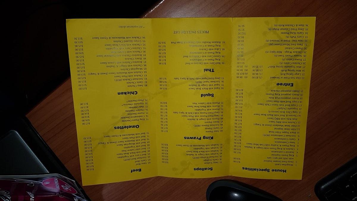 Menu at Golden Lake Chinese Restaurant, Gorokan