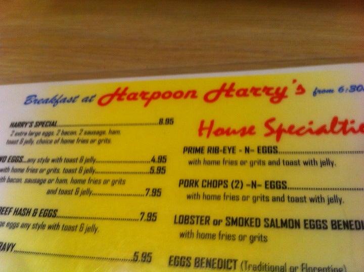 Menu at Harpoon Harry's restaurant, Key West