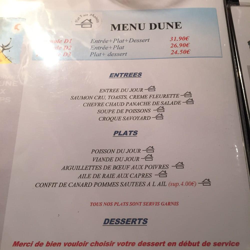 Menu Au La Dune Aux Loups Restaurant Le Touquet Paris Plage