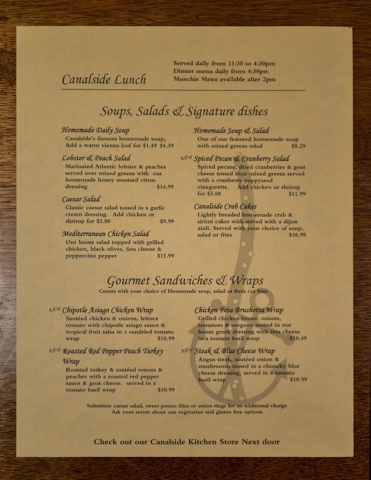 Menu at Canalside Restaurant & Inn, Port Colborne