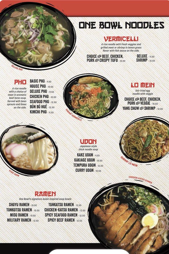 Menu at One Bowl Asian Cuisine restaurant, Ann Arbor, 1220 S University Ave