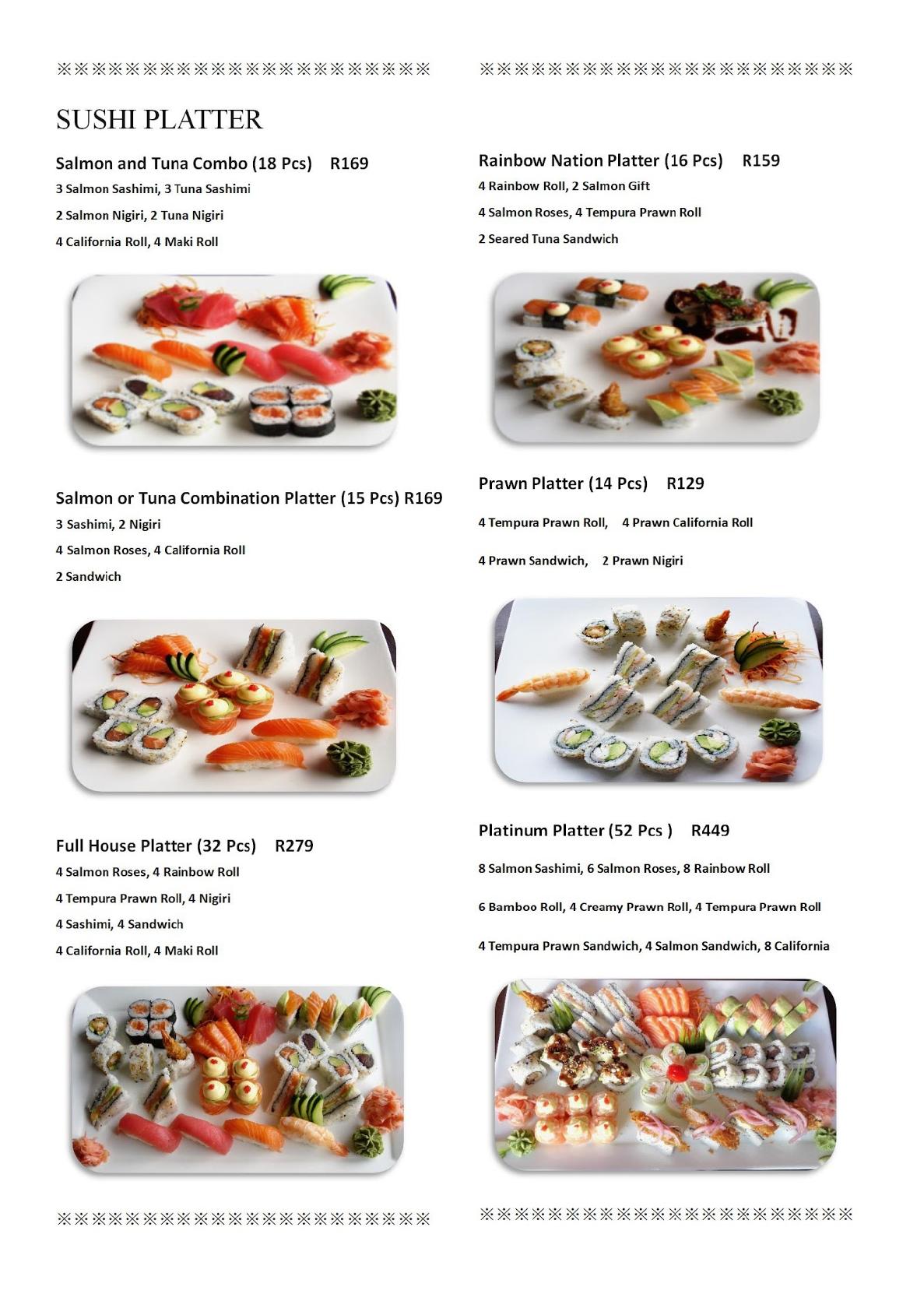 Menu at Hamachi meadowridge restaurant, Cape Town