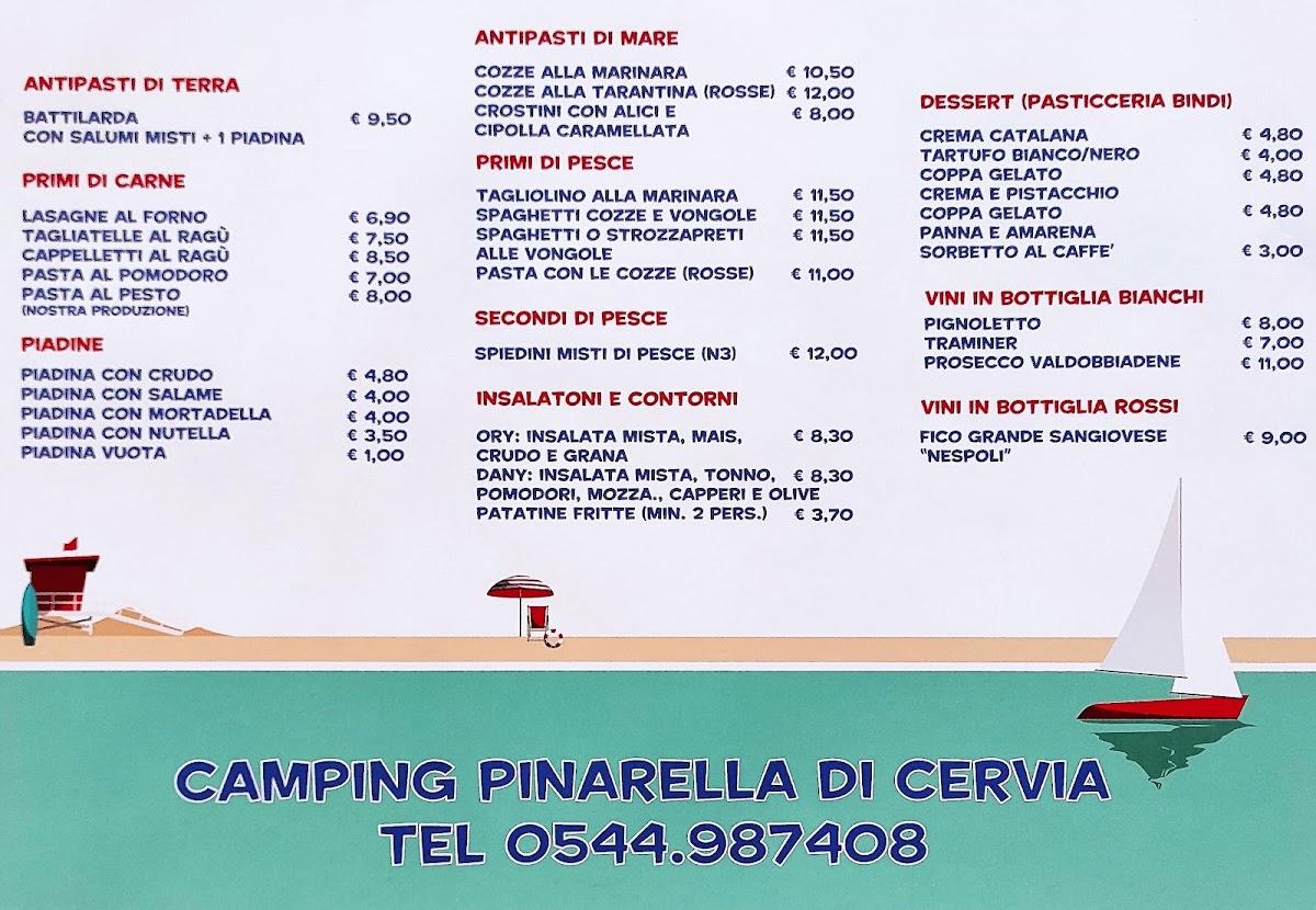 Menu At Camping Pinarella Restaurant Cervia