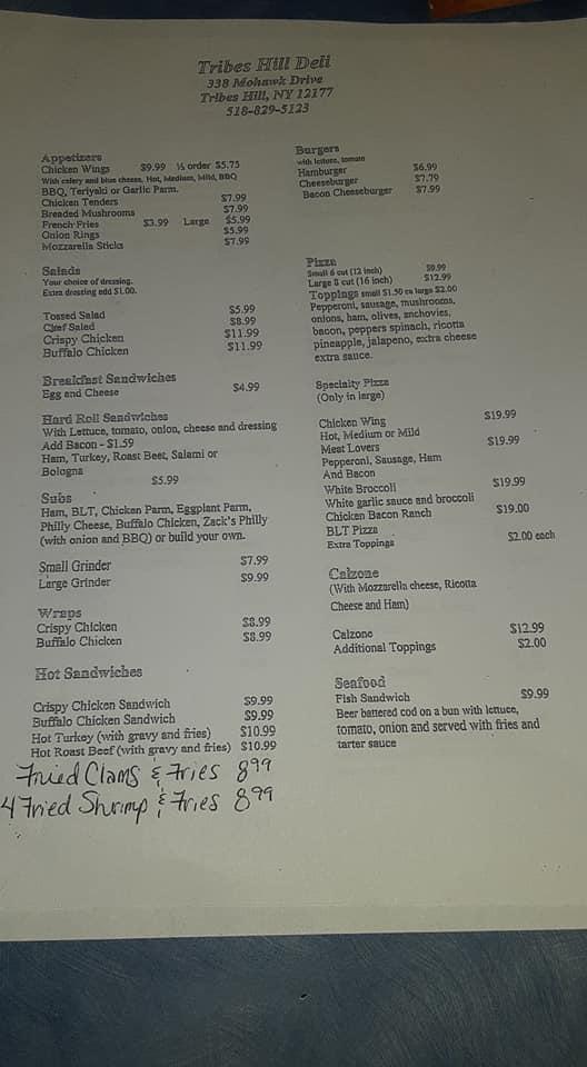 Menu at Tribes Hill Deli, Tribes Hill