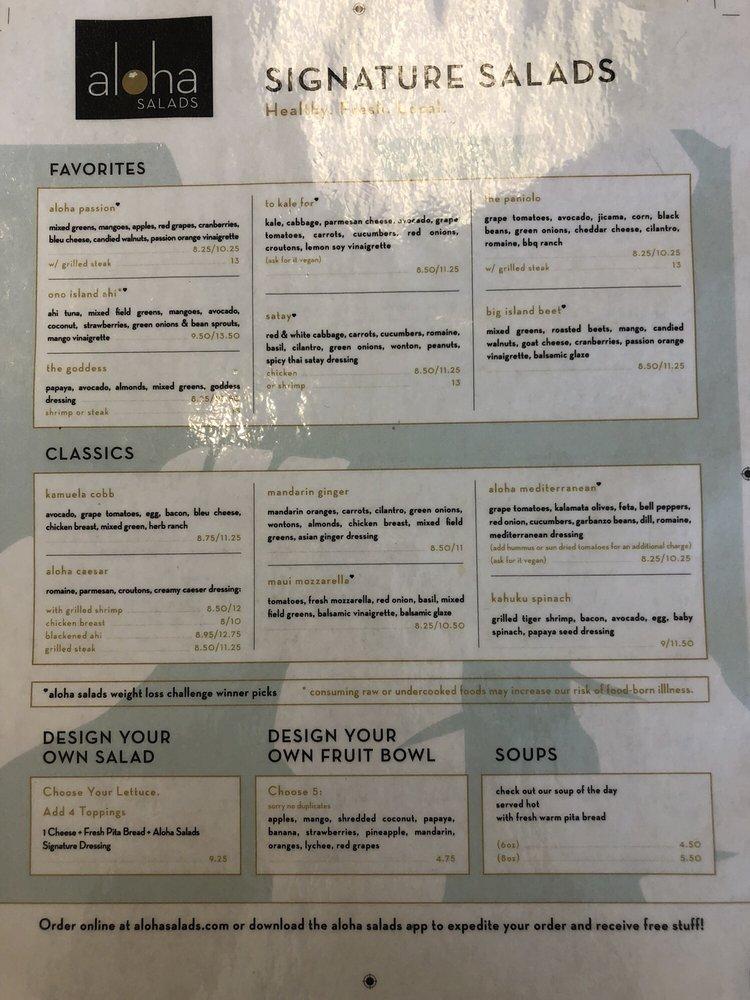 Menu at Aloha Salads restaurant, Mililani