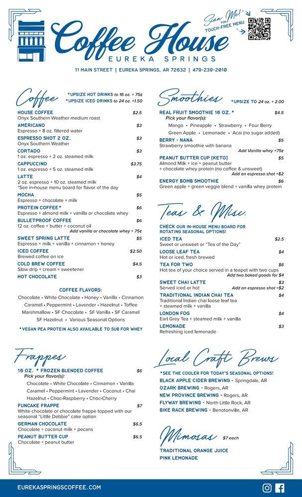 Menu at Eureka Springs Coffee House, Eureka Springs