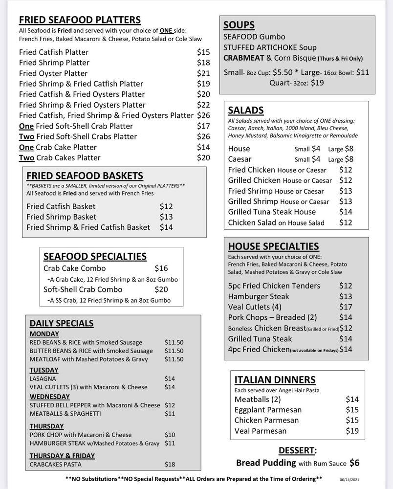 Menu at Pontchartrain PoBoys restaurant, Mandeville, 318 Dalwill Dr