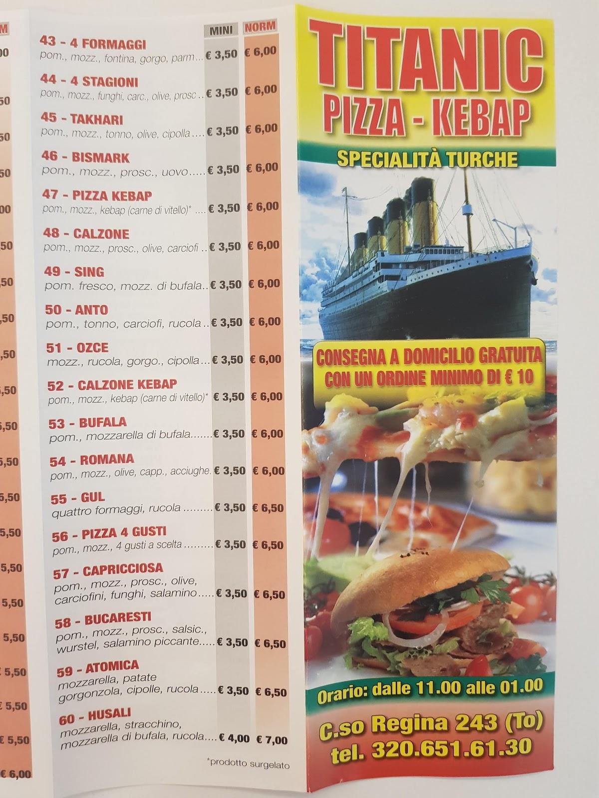 Menu da Titanic Pizza Kebap ristorante, Torino