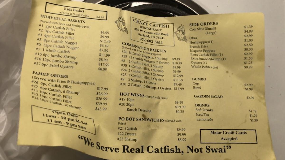 Menu at Crazy Catfish Restaurant, Garland, 805 W Centerville Rd