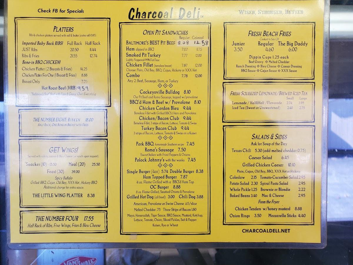 Carta de barbacoa Charcoal Deli, Cockeysville