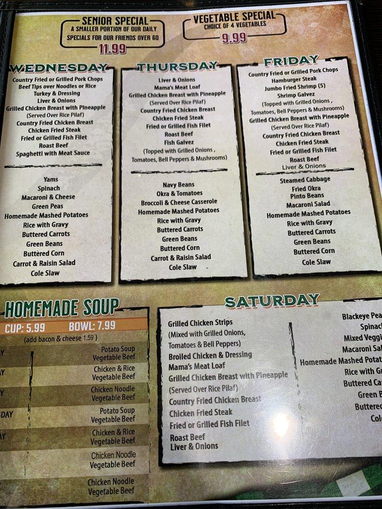 Menu At Kelley s Country Cooking Restaurant La Marque Gulf Fwy