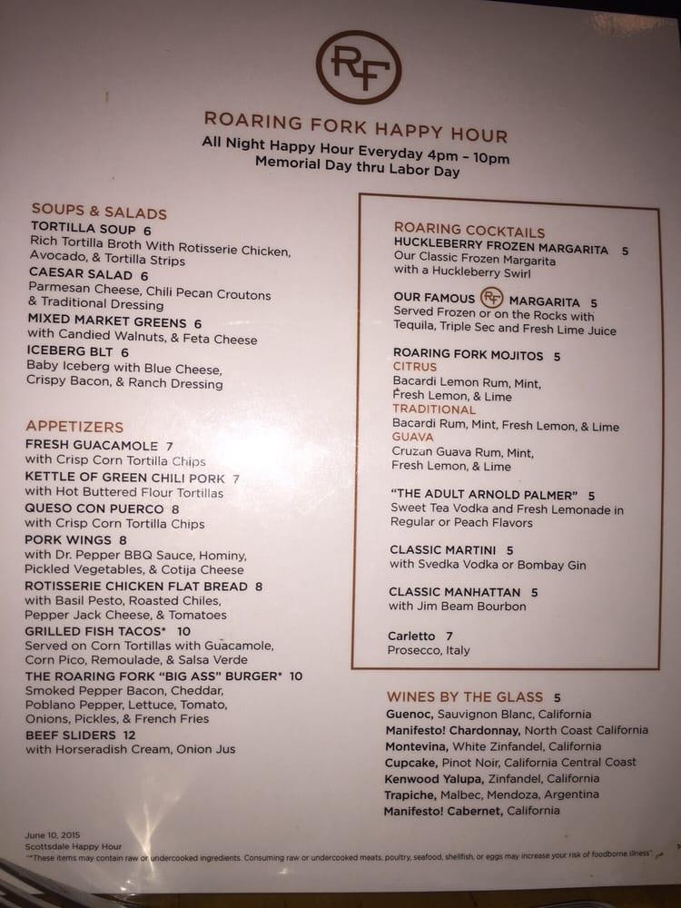 Menu at Roaring Fork pub & bar, Scottsdale