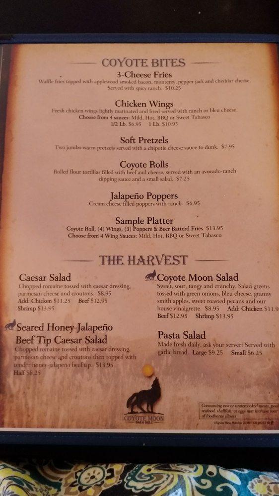 Menu at Coyote Moon Lounge pub & bar, Pagosa Springs