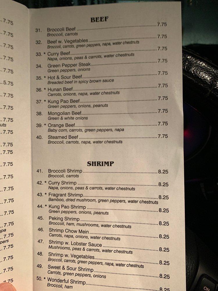 Menu at Jade China restaurant, Conway