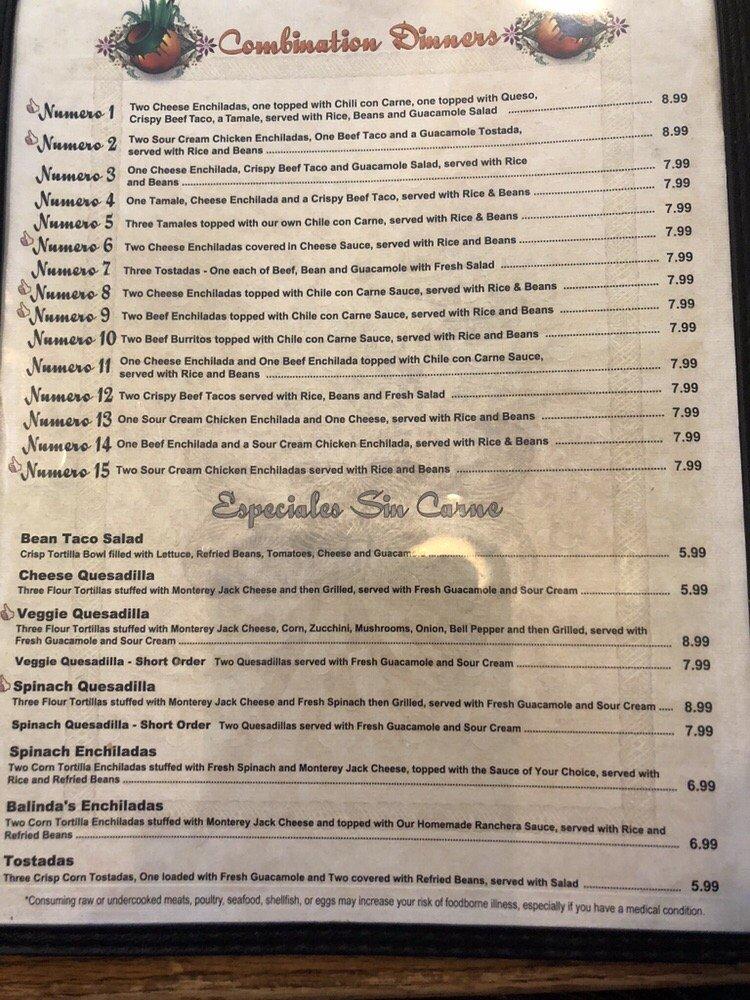 Menu at Miguelito's Mexican Restaurant, Sanger