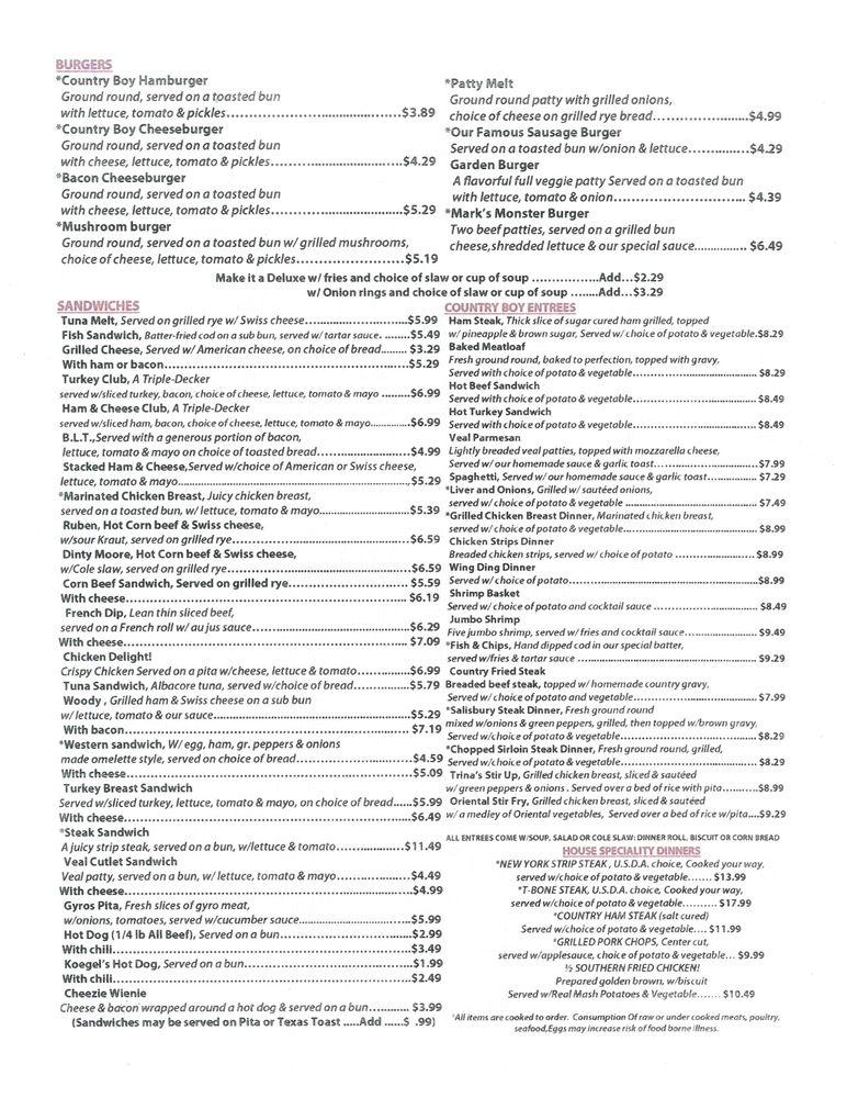 Menu at Country Boy Restaurant, Hazel Park