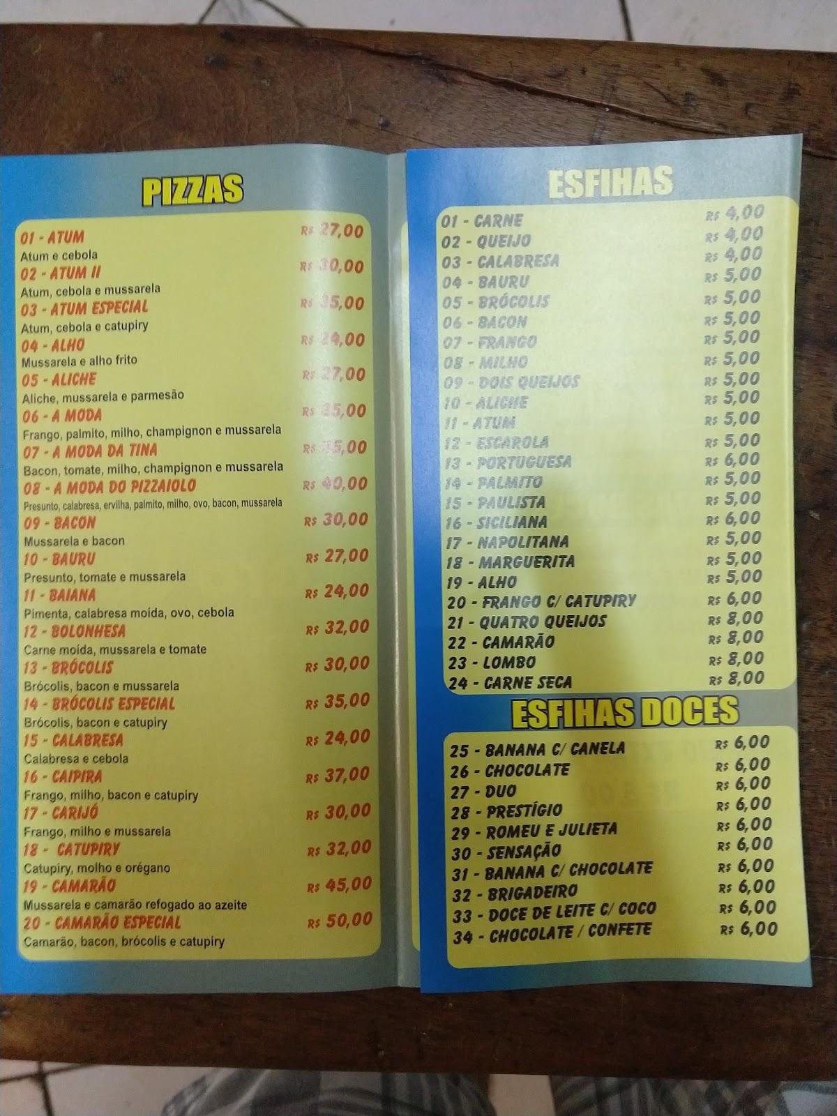 Menu em Pizzaria Lero Lero, Mongaguá