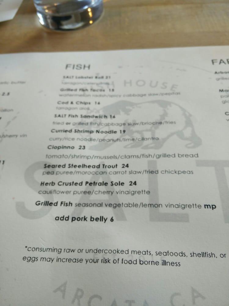Menu at SALT Fish House restaurant, Arcata