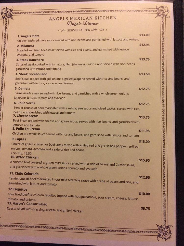 Menu at Angels Méxican Kitchen restaurant, Angels Camp