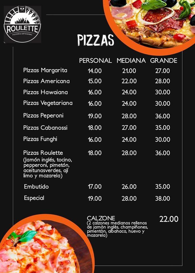 Menu at Roulette -Pizzeria Artesanal, Huaraz