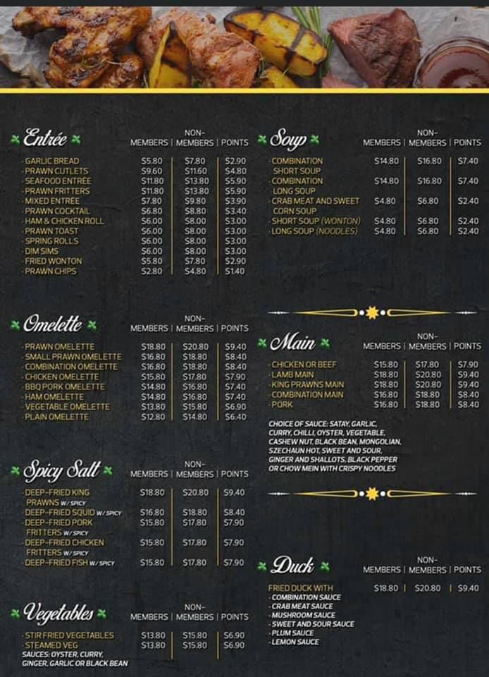 Menu at Club Umina, Umina Beach