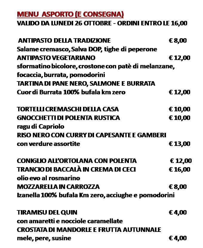 Menu da Quin ristorante, Crema