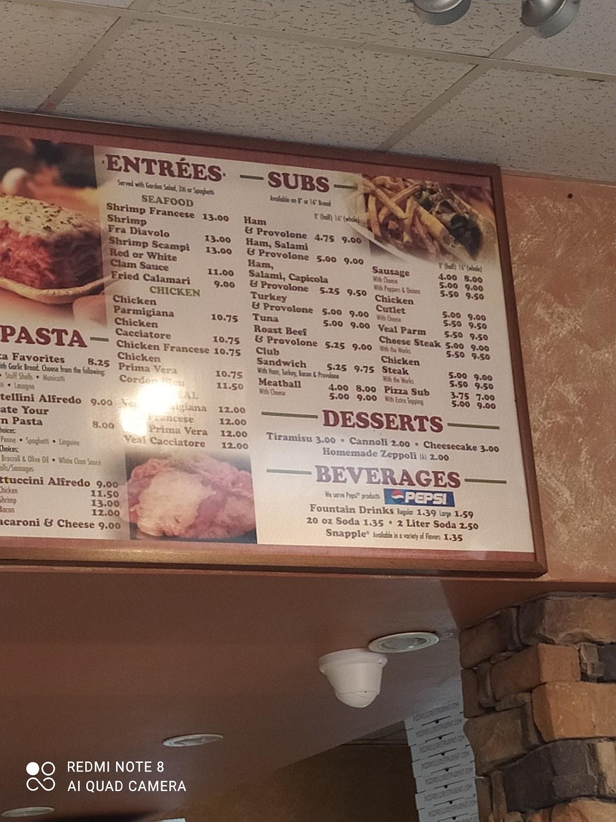 Carta de Pizzarelli Restaurant, Perth Amboy