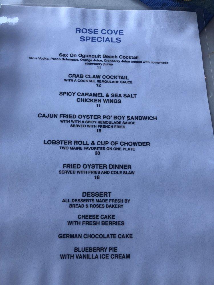 Menu at Rose Cove Ogunquit restaurant, Ogunquit