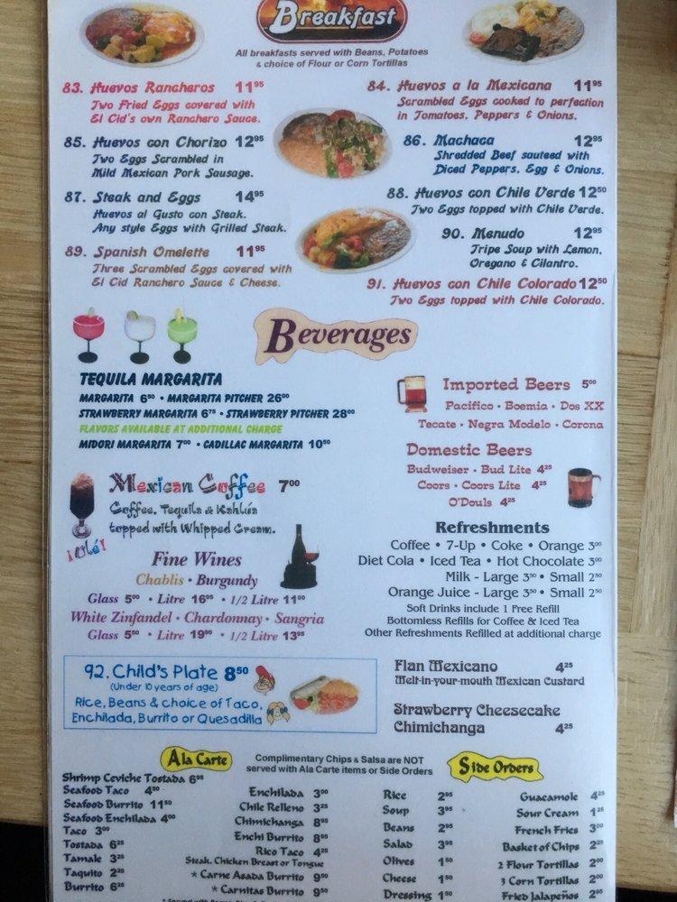 Menu at El Cid restaurant, Oakhurst, CA41