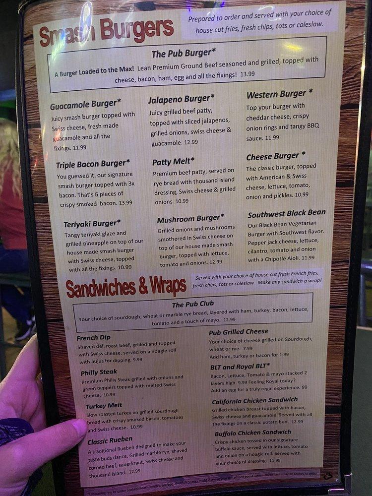 Menu at The Pub, Kennewick
