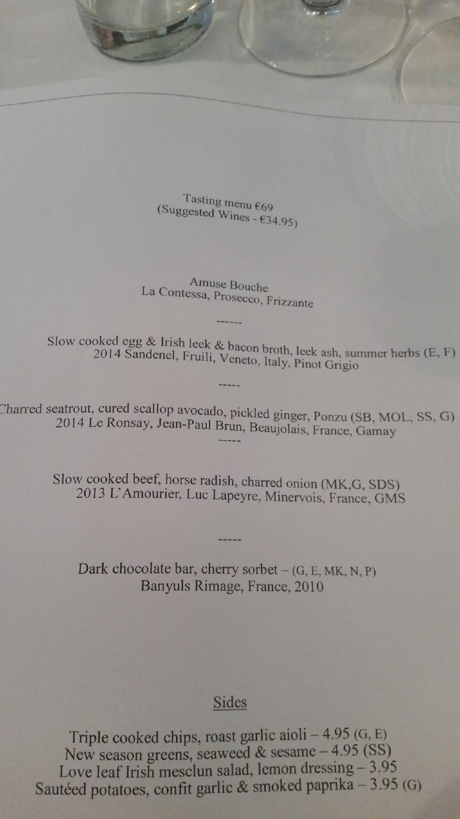 Menu at BANG restaurant & wine bar, Dublin, 11 Merrion Row