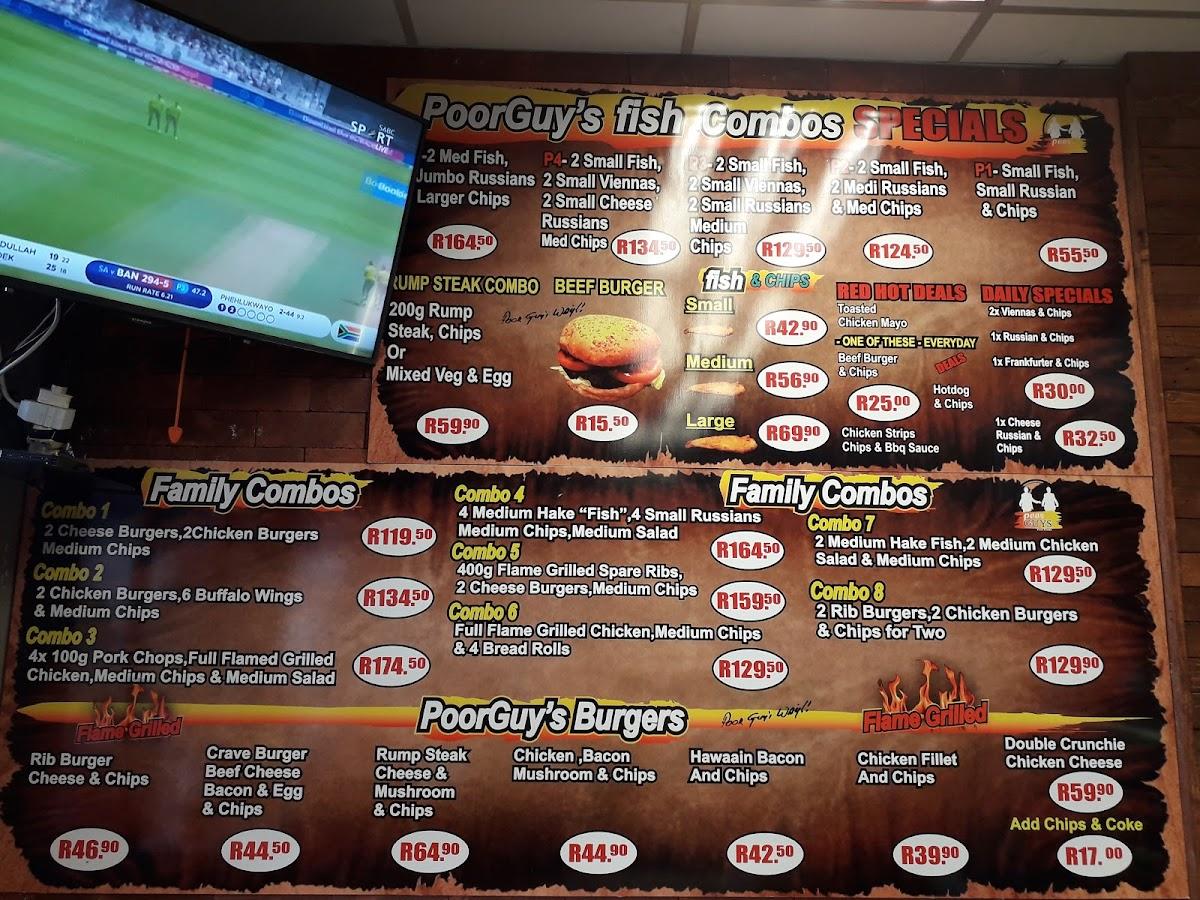 Menu at Poor Guys Fast Food, Pretoria