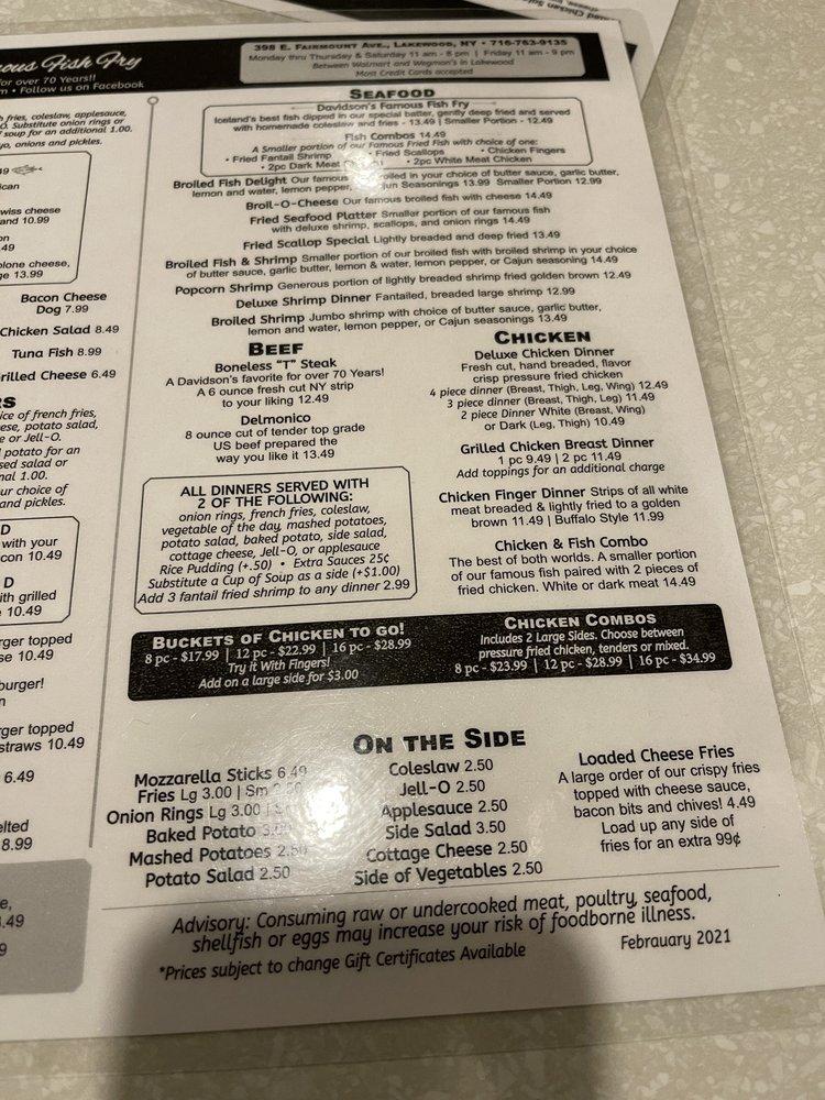 Menu at Davidson's Family Restaurant, Lakewood