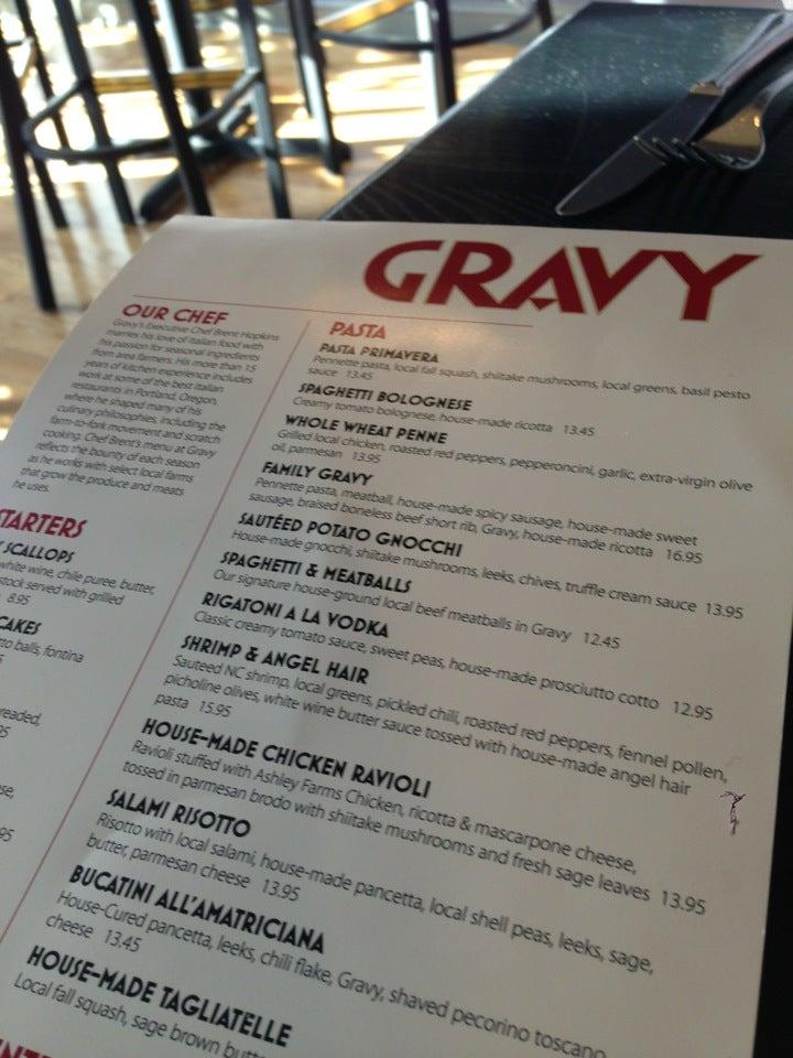 Menu at Gravy restaurant, Raleigh