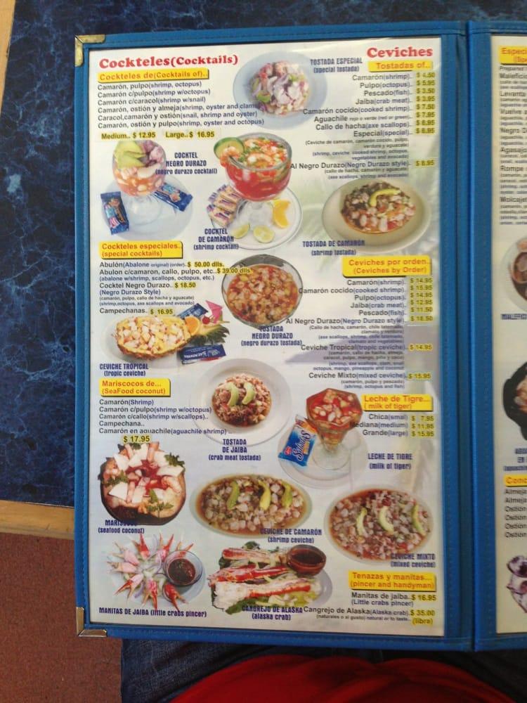 Menu at Mariscos Negro Durazo restaurant, Chula Vista